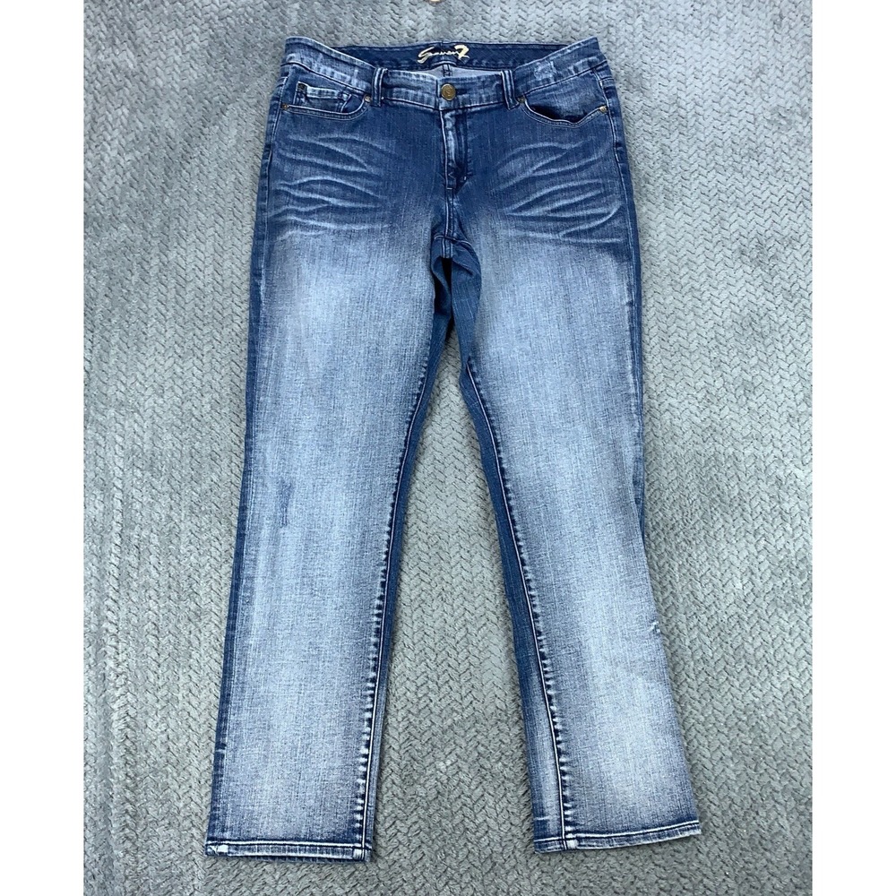 Seven7‎ Bootcut Jeans Womens 18 Blue Med Wash Mid Rise Stretch Rhinestone 36x31